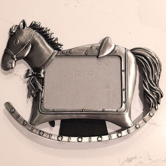Silver Rocking Horse Picture Frame Holds 3" X 4" Photo - Picture 1 of 10